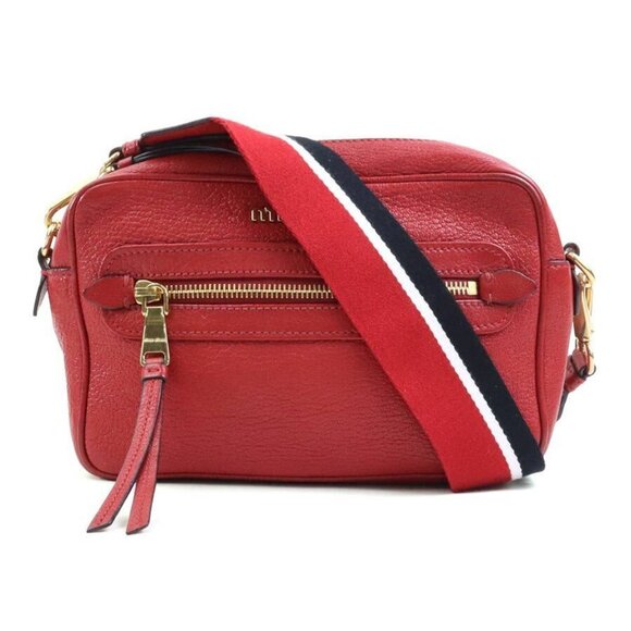 Auth MIUMIU Shoulder Bag Red/Black/White Leather/Canvas/Goldtone - e60016a